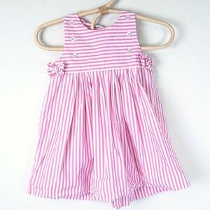 Jacadi Striped Dress Kids 6M Pink White Sleeveless Pleated Cotton Button Back